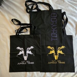 Bundle 3 black totes - Dust & Beau Jungle Tribe snake bite gold & white, tokyo